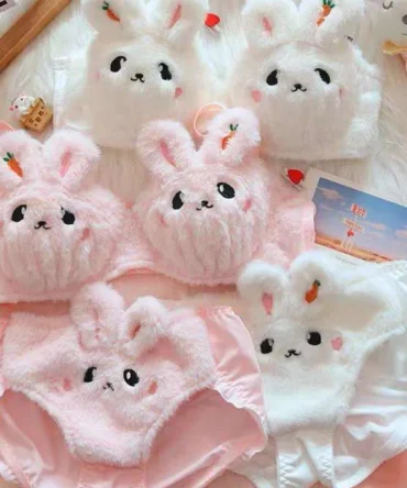 Super Girl Underwear Cute Anime Cartoon Little Bear Student Plush with Steel Hoop Bra Set Autumn/Winter
